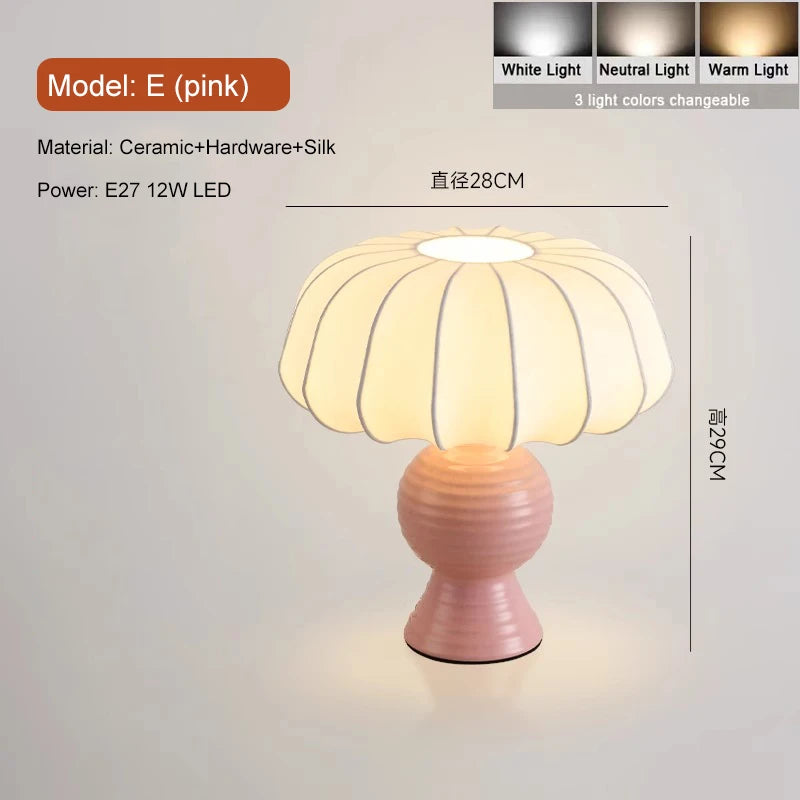 Retro Pink Ceramic Table Lamp with Fabric Shade