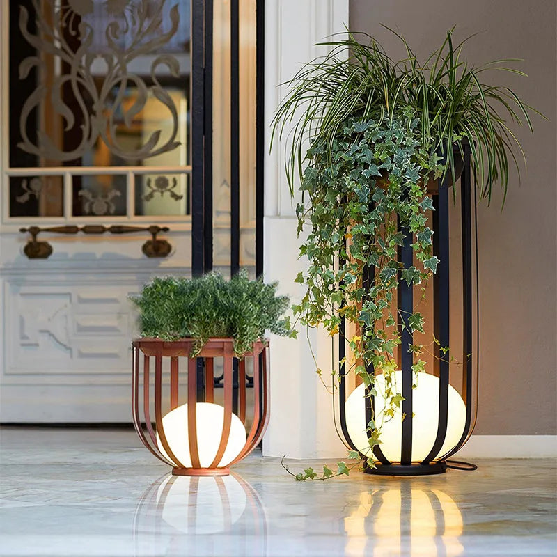 Solar-Powered Outdoor Lantern Planter