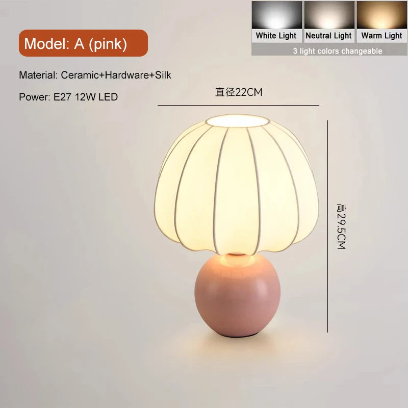 Retro Pink Ceramic Table Lamp with Fabric Shade