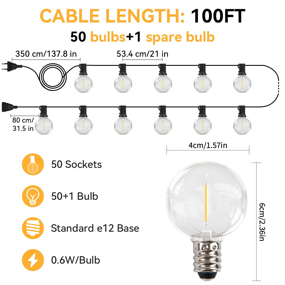 Waterproof Outdoor Bulb String Lights