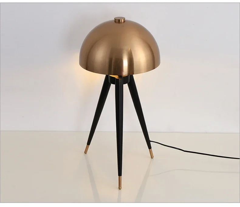 Modern Tripod Mushroom Table Lamp – Black & Gold Contemporary Design