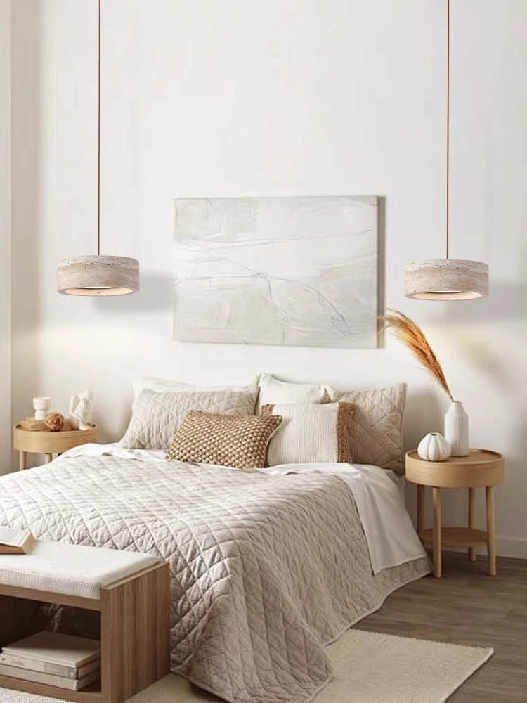 Travertine Halo Pendant Light – Sculptural Elegance in Nat