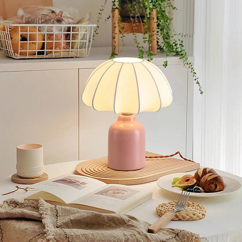 Retro Pink Ceramic Table Lamp with Fabric Shade