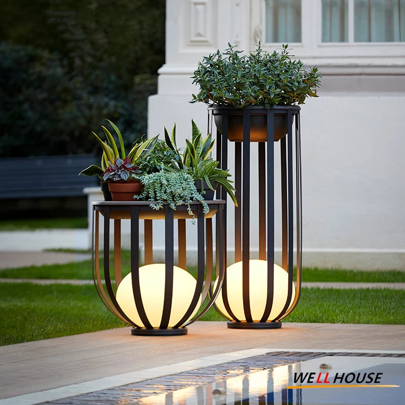Solar-Powered Outdoor Lantern Planter