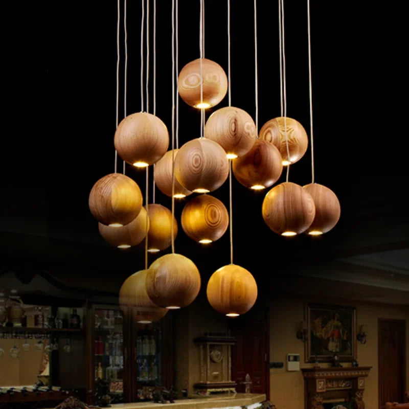 Hikari Wooden Pendant Light - 1 to 30 Heads