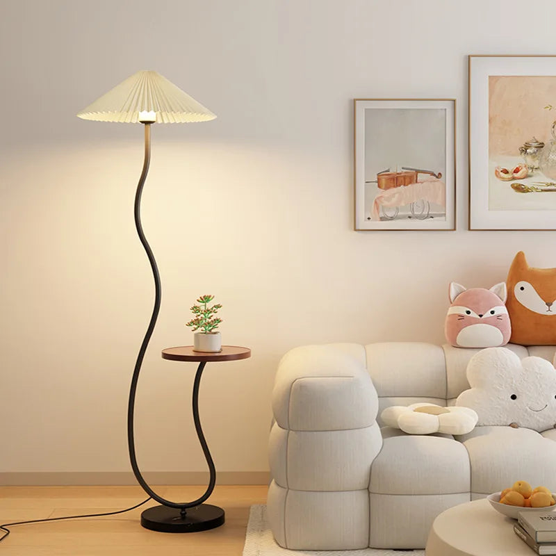 Japandi Mushroom Floor Lamp with Tea Table