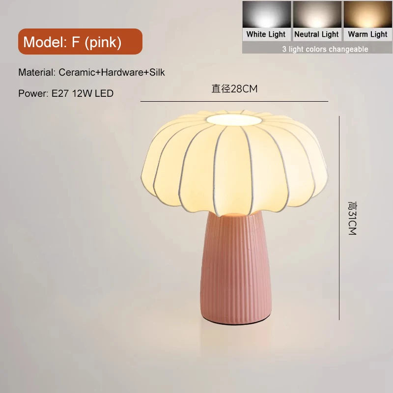 Retro Pink Ceramic Table Lamp with Fabric Shade