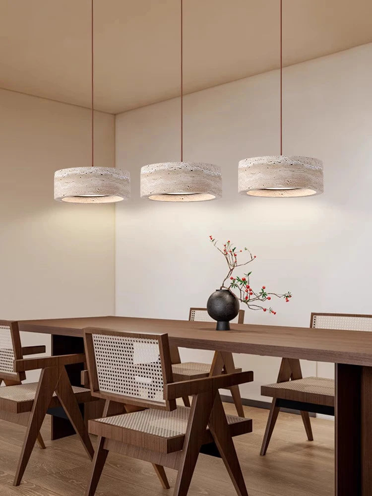 Travertine Halo Pendant Light – Sculptural Elegance in Nat