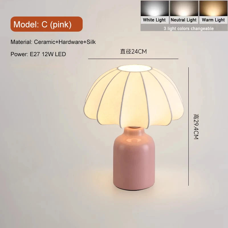 Retro Pink Ceramic Table Lamp with Fabric Shade