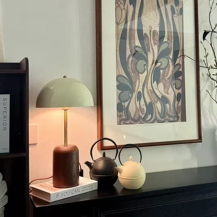 Linden Tall Neck Mushroom Table Lamp – Solid Ash Wood & Metal