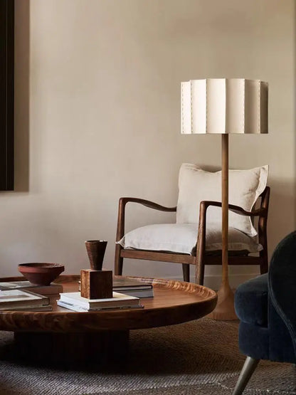 Sora Pleated Wood Table & Floor Lamp – Japandi-Inspired Elegance
