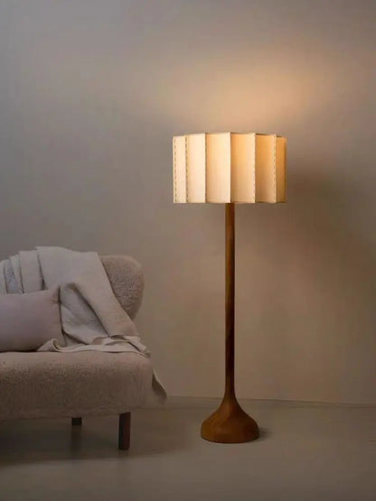 Sora Pleated Wood Table & Floor Lamp – Japandi-Inspired Elegance