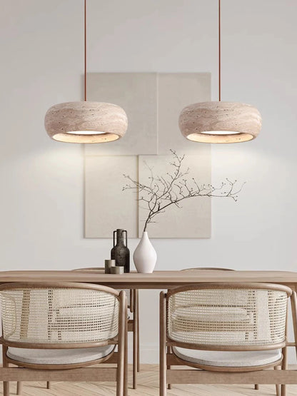Travertine Halo Pendant Light – Sculptural Elegance in Nat