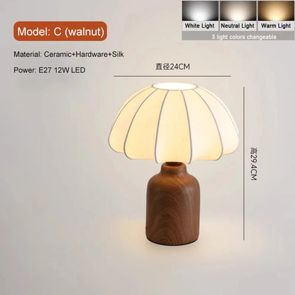 Retro Pink Ceramic Table Lamp with Fabric Shade
