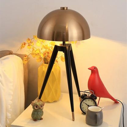 Modern Tripod Mushroom Table Lamp – Black & Gold Contemporary Design