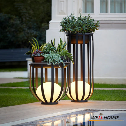 Solar-Powered Outdoor Lantern Planter
