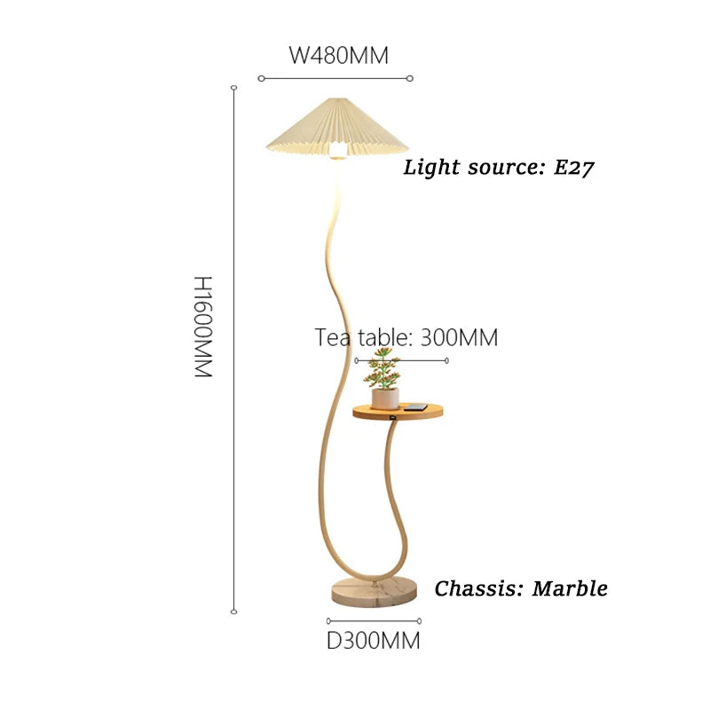 Japandi Mushroom Floor Lamp with Tea Table