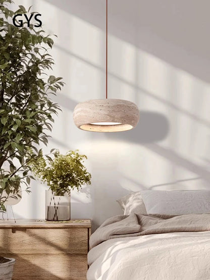 Travertine Halo Pendant Light – Sculptural Elegance in Nat
