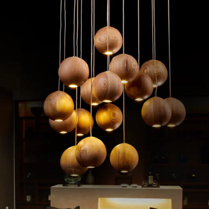 Hikari Wooden Pendant Light - 1 to 30 Heads