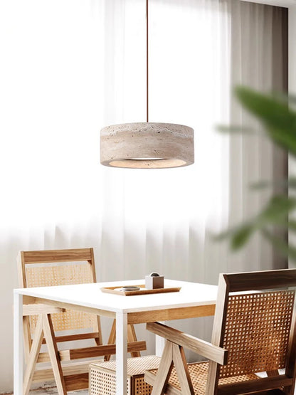 Travertine Halo Pendant Light – Sculptural Elegance in Nat