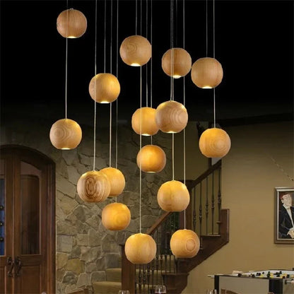 Hikari Wooden Pendant Light - 1 to 30 Heads