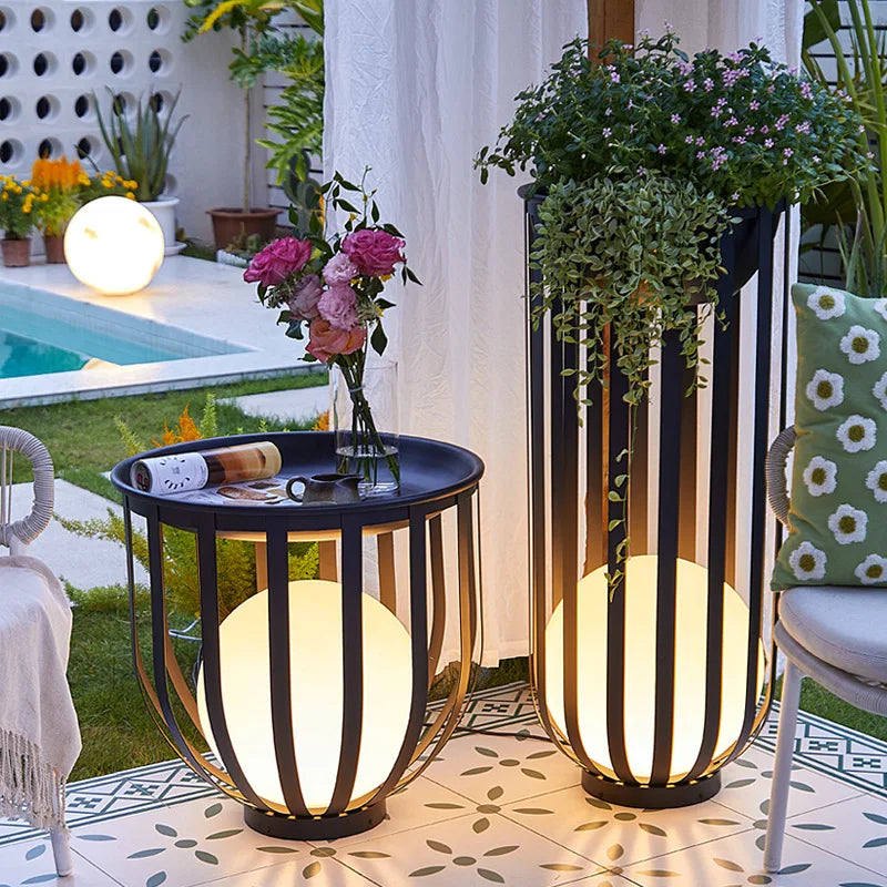 Solar-Powered Outdoor Lantern Planter