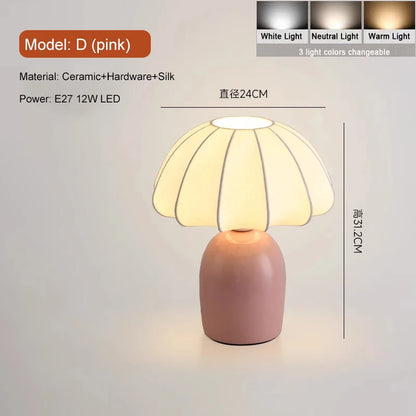 Retro Pink Ceramic Table Lamp with Fabric Shade
