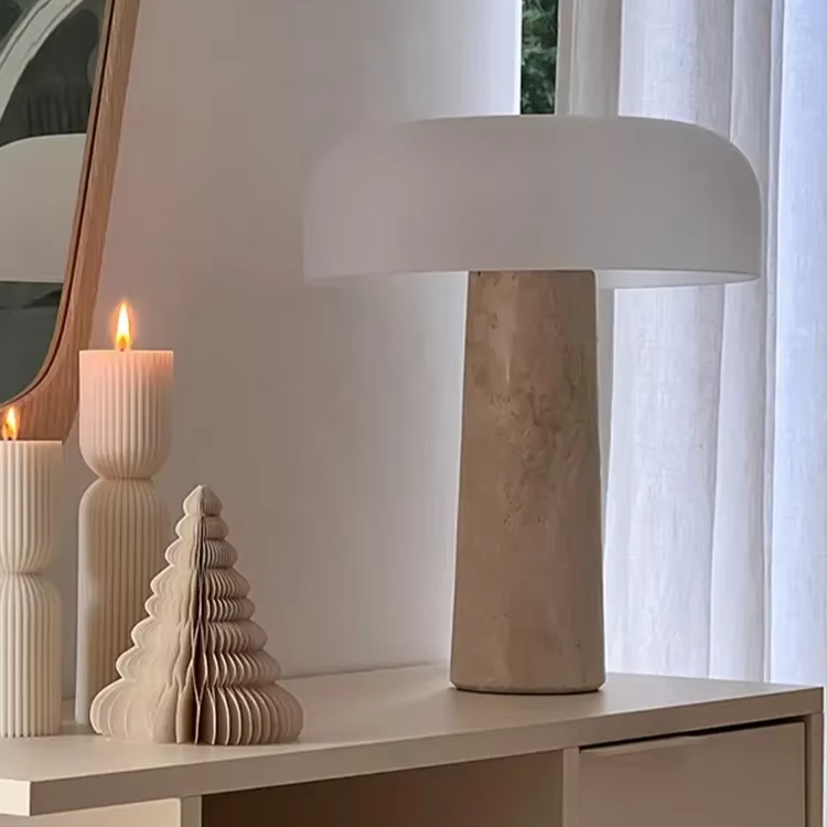 Travertine Elegance Mushroom Lamp